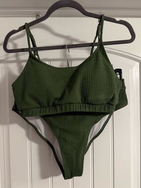 Olive Green Ribbed Women's Bikini Set